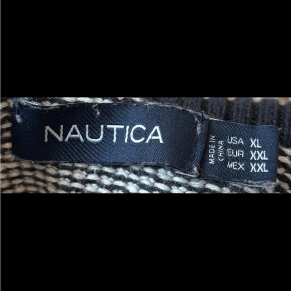 VINTAGE Nautica 100% Cotton Black and White Knit Patterned Turtleneck Sweater - Picture 2 of 11
